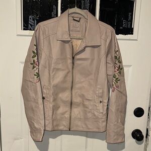 Vintage Stylish Women's Leather Jacket with Floral Details